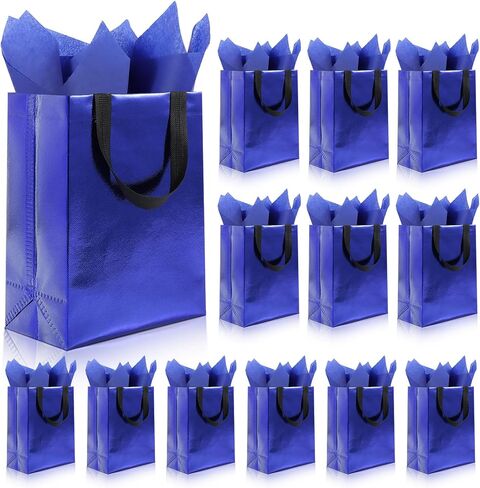 Addblu 12 Pack Reusable Gift Bags with Handles & 24 Tissue Papers, 10x4x8 Inch Iridescent Gift Bags with Cardboard Bases for Shopping, Parties, Birthdays, Weddings, Holiday (Red Gift Bag) in Saudi Arabia