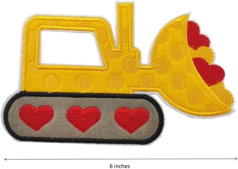Valentines Day Outfit DIY, 6" Large Valentines Day Bulldozer with Red Heart Embroidered Iron On Patch Applique in Saudi Arabia