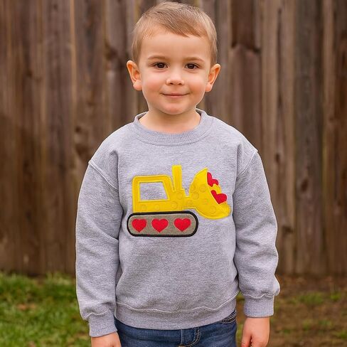 Valentines Day Outfit DIY, 6" Large Valentines Day Bulldozer with Red Heart Embroidered Iron On Patch Applique in Saudi Arabia