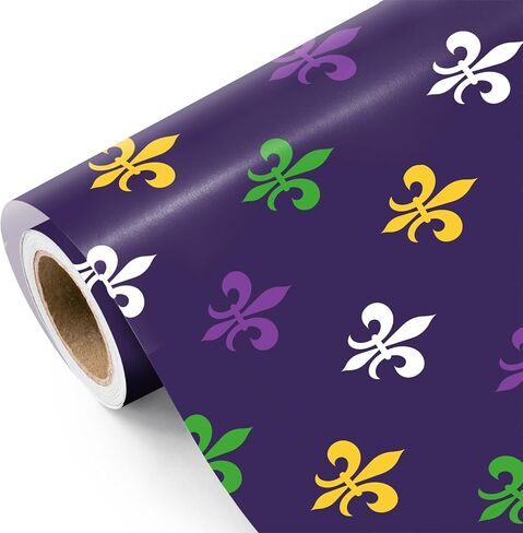 WRAPAHOLIC Carnival Wrapping Paper Roll - Mini Roll - 17 Inch x 16.5 Feet - Beads and Fleur-de-Lis Mardi Gras Wrapping Paper for Mardi Gras Party, Carnival, Birthday in Saudi Arabia