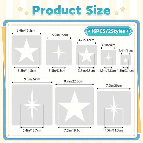 16 PCS Star Stencil Set, Large Stencils for Painting, Different Sizes Star Template for Spray Painting Fabric Walls Wood DIY Craft Canvas (Mixed Stars) in Saudi Arabia