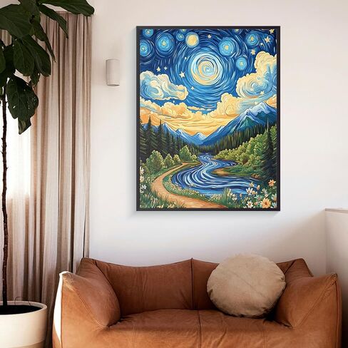 Hlison Paint by Numbers Kit for Adults, Moon Stream Landscape Paint by Number with Complete Sets, DIY Adult Paint by Number for Home Decor Gift - 16x20 Inch in Kuwait