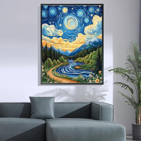 Hlison Paint by Numbers Kit for Adults, Moon Stream Landscape Paint by Number with Complete Sets, DIY Adult Paint by Number for Home Decor Gift - 16x20 Inch in Kuwait