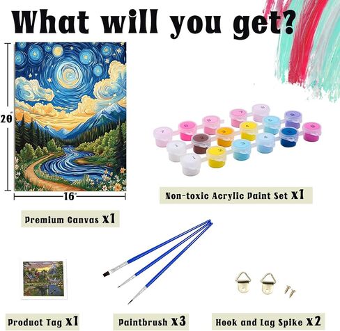 Hlison Paint by Numbers Kit for Adults, Moon Stream Landscape Paint by Number with Complete Sets, DIY Adult Paint by Number for Home Decor Gift - 16x20 Inch in Kuwait