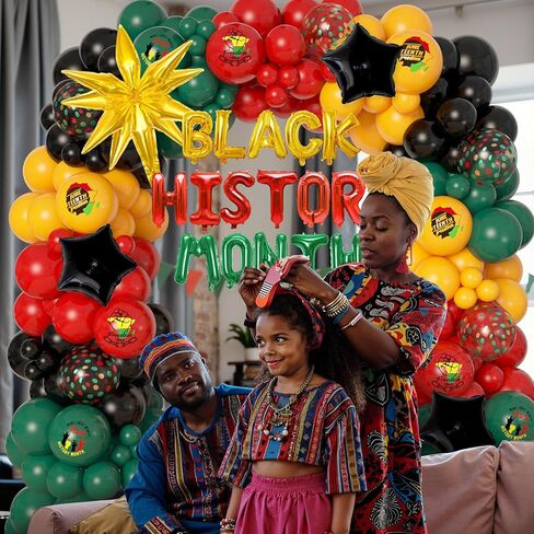 Ouddy Life 154Pcs Black History Month Decorations, History Month Balloons with Green Red Yellow Black History Printed Letter Stars Foil Balloon for African American in Saudi Arabia