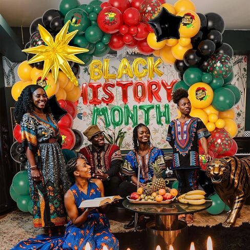 Ouddy Life 154Pcs Black History Month Decorations, History Month Balloons with Green Red Yellow Black History Printed Letter Stars Foil Balloon for African American in Saudi Arabia