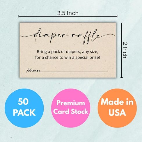 Diaper Raffle Tickets | 3.5x2 Inch | Kraft Tan | Diaper Raffle Cards | Baby Shower Game | Set of 50 in Kuwait
