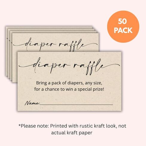 Diaper Raffle Tickets | 3.5x2 Inch | Kraft Tan | Diaper Raffle Cards | Baby Shower Game | Set of 50 in Kuwait
