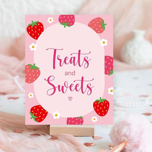 4Pcs Strawberry Table Signs Pink Red Strawberry Flower Centerpieces Watercolor Tabletop Sign for Baby Shower Birthday Party Supplies, 8 x 10 Inch in Saudi Arabia