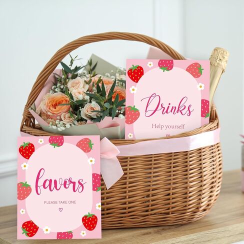 4Pcs Strawberry Table Signs Pink Red Strawberry Flower Centerpieces Watercolor Tabletop Sign for Baby Shower Birthday Party Supplies, 8 x 10 Inch in Saudi Arabia