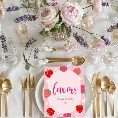 4Pcs Strawberry Table Signs Pink Red Strawberry Flower Centerpieces Watercolor Tabletop Sign for Baby Shower Birthday Party Supplies, 8 x 10 Inch in Saudi Arabia