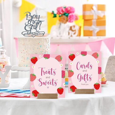 4Pcs Strawberry Table Signs Pink Red Strawberry Flower Centerpieces Watercolor Tabletop Sign for Baby Shower Birthday Party Supplies, 8 x 10 Inch in Saudi Arabia