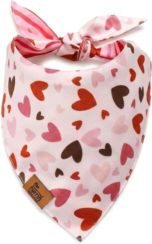 Valentine's Day Dog Bandana, Reversible Heart Stripes Design, Soft Breathable Adjustable Scarf for Small Medium Large Dogs, Boy Girl Cute Holiday Outfit Accessory Gift in Kuwait
