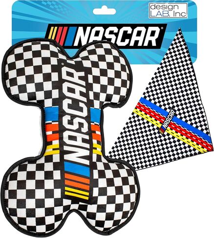 Design LAB, Inc. بضائع NASCAR الرسمية | لعبة ناسكار على شكل عظمة من القطيفة ومنديل، كبير | مجموعة هدايا ناعمة للحيوانات الأليفة تصدر صوتًا للكلاب in Kuwait