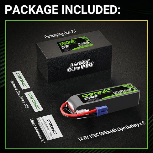 OVONIC 4S LiPo Battery 14.8V 9000mAh 120C with EC5 Plug for RC Car RC Truck Airplane Helicopter Boat Car Racing RC Hobby (2 Packs) in Saudi Arabia