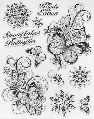 طوابع سيليكون شفافة، قطعة واحدة T1626 طوابع شفافة على شكل فراشة ندفة الثلج لصنع البطاقات لتزيين ألبوم القصاصات والنقش والحرف اليدوية، شفاف in Saudi Arabia