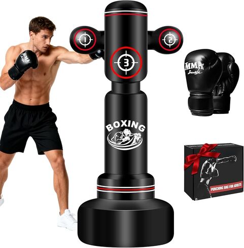 Freestanding Punching Bag with Gloves, 70'' Heavy Boxing Bag with Stand for Adult Teens, Standing Women Men Inflatable Kickboxing Bags for Beginners Training MMA Muay Thai Fitness in Kuwait