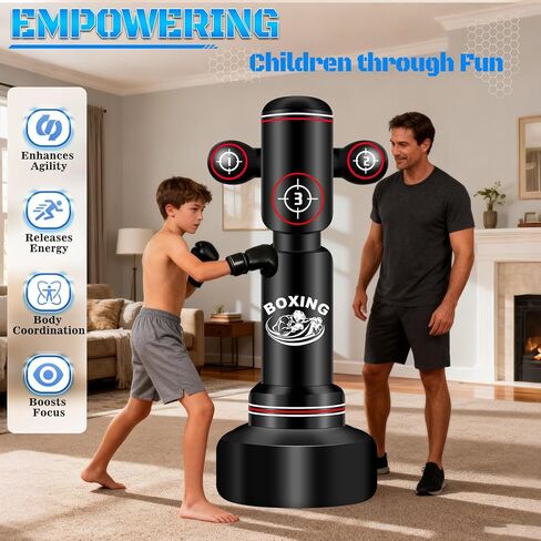 Freestanding Punching Bag with Gloves, 70'' Heavy Boxing Bag with Stand for Adult Teens, Standing Women Men Inflatable Kickboxing Bags for Beginners Training MMA Muay Thai Fitness in Kuwait
