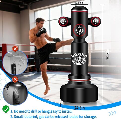 Freestanding Punching Bag with Gloves, 70'' Heavy Boxing Bag with Stand for Adult Teens, Standing Women Men Inflatable Kickboxing Bags for Beginners Training MMA Muay Thai Fitness in Kuwait