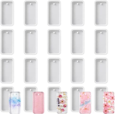 Resin Keychain Molds, 20 PCS Rectangle Jewelry Casting Molds Silicone Mold Keychain Charms Epoxy Resin-Mold Tag Resin Casting Mold for DIY Gem Cabochon, Earring, Necklace Jewelry Making in Saudi Arabia