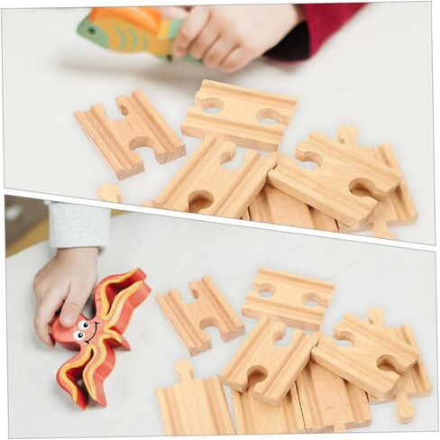 18pcs Wooden Train Track Accessories Straight and Curved Tracks for Boys and Girls Compatible Major Toy Train Brands Enhances Creativity and Motor Skills in Saudi Arabia