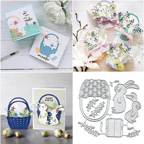 Easter Bunny Flower Basket Frame Metal Die Cuts Cutting Dies, Bunny Flower Basket Paper Cards Cutting Dies Cut Stencils for DIY Embossing Card Making Book Tags Decorative Paper Dies Scrapbooking in Saudi Arabia