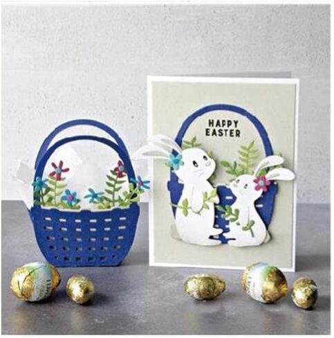 Easter Bunny Flower Basket Frame Metal Die Cuts Cutting Dies, Bunny Flower Basket Paper Cards Cutting Dies Cut Stencils for DIY Embossing Card Making Book Tags Decorative Paper Dies Scrapbooking in Saudi Arabia