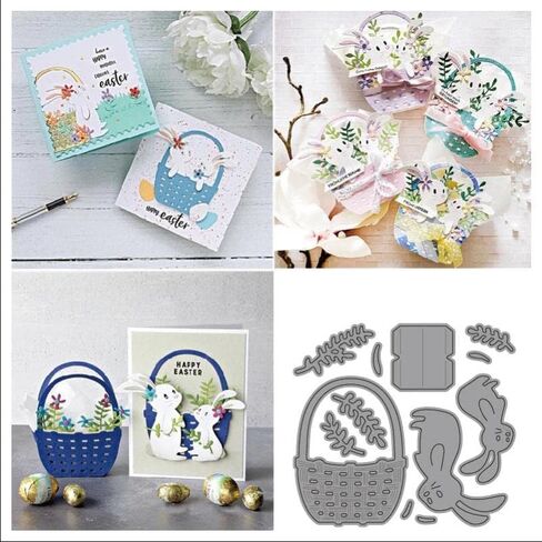 Easter Bunny Flower Basket Frame Metal Die Cuts Cutting Dies, Bunny Flower Basket Paper Cards Cutting Dies Cut Stencils for DIY Embossing Card Making Book Tags Decorative Paper Dies Scrapbooking in Saudi Arabia