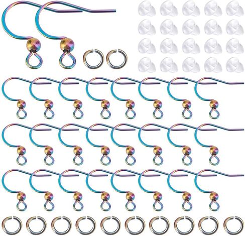 arricraft 150 Pcs 304 Stainless Steel Earring Fish Hooks Findings, Rainbow Color French Ear Wires Earring Hooks Kit with 50 Pcs Open Jump Rings 50 Pcs Plastic Ear Nuts for DIY Jewelry Making in Saudi Arabia