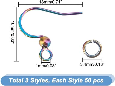 arricraft 150 Pcs 304 Stainless Steel Earring Fish Hooks Findings, Rainbow Color French Ear Wires Earring Hooks Kit with 50 Pcs Open Jump Rings 50 Pcs Plastic Ear Nuts for DIY Jewelry Making in Saudi Arabia