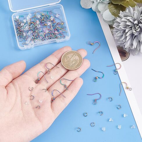 arricraft 150 Pcs 304 Stainless Steel Earring Fish Hooks Findings, Rainbow Color French Ear Wires Earring Hooks Kit with 50 Pcs Open Jump Rings 50 Pcs Plastic Ear Nuts for DIY Jewelry Making in Saudi Arabia