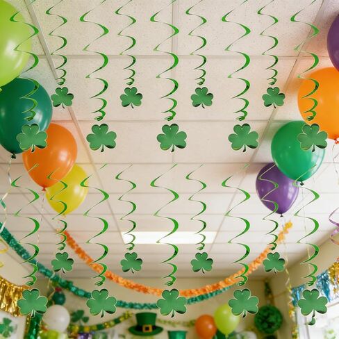 عيد القديس باتريك شامروك معلق دوامات ديكورات السقف 18 قطعة بريق أخضر ربيعي محظوظ البرسيم احباط الحلي إكليل لشجرة الأيرلندية عطلة جدار نافذة حديقة حفل زفاف ديكور المنزل in Kuwait