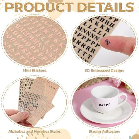 Letter Stickers Small 6 Sheets Nail Design Sticker Tiny Number Stickers Self-Adhesive Mini Decals Resin Digital Sticker for DIY Craft, Keyboard, Scrapbook, Nail, (Rose Gold & Black) in Saudi Arabia