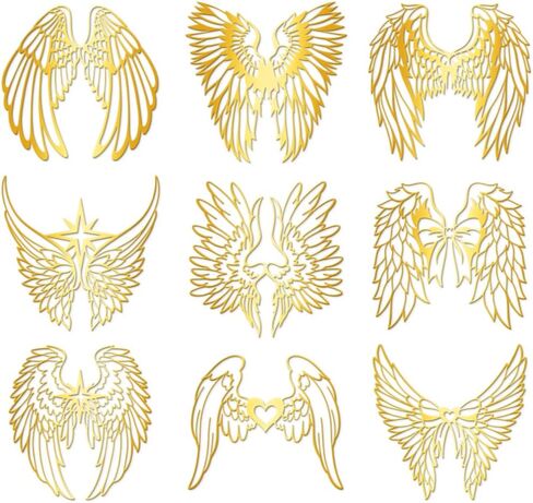 9Pcs Golden Self Adhesive Stickers 4cmx4cm Wing Metal Decal Angel Wing Waterproof Decorate Sticker for Scrapbooks DIY Resin Crafts Phone Water Bottle Decoration in Saudi Arabia