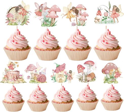 Fairy Cupcake Toppers, 36PCS Fairy First Birthday Decorations, Chic Elves Fairy Baby Shower Party Decor Supplies for Girls in Saudi Arabia