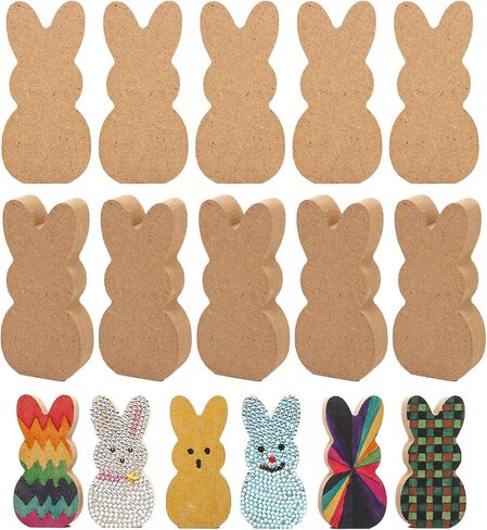Fumwase 10Pcs Easter Wooden Bunny for Easter Crafts for Adults Bunny Shaped Blank Wooden Signs Unfinished Bunny Table Wooden Signs Decor for Spring DIY Painting Art Craft in Saudi Arabia