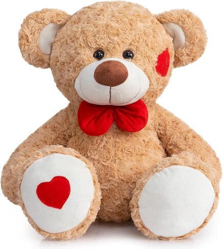 HollyHOME Teddy Bear Stuffed Animal Plush Toy with Red Bow and Heart Patch Soft Cuddly Teddy Bears Holiday Toys for Girlfriend Lover Mom Kids Valentines Birthdays Gifts Home Decor Gift 24 inches Tan in Saudi Arabia