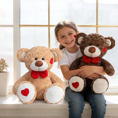 HollyHOME Teddy Bear Stuffed Animal Plush Toy with Red Bow and Heart Patch Soft Cuddly Teddy Bears Holiday Toys for Girlfriend Lover Mom Kids Valentines Birthdays Gifts Home Decor Gift 24 inches Tan in Saudi Arabia
