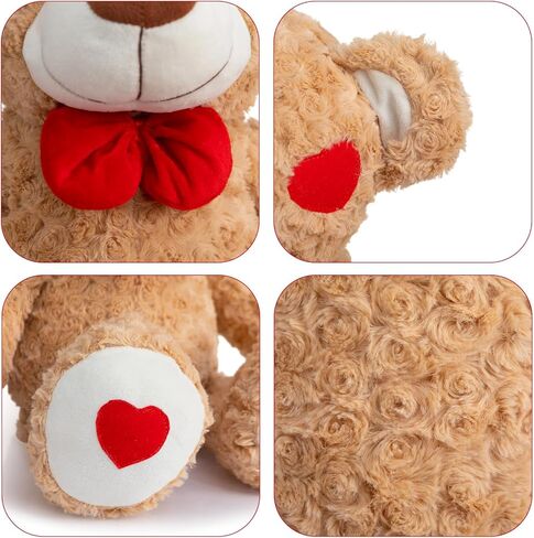 HollyHOME Teddy Bear Stuffed Animal Plush Toy with Red Bow and Heart Patch Soft Cuddly Teddy Bears Holiday Toys for Girlfriend Lover Mom Kids Valentines Birthdays Gifts Home Decor Gift 24 inches Tan in Saudi Arabia
