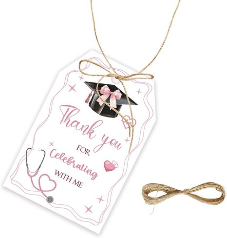 50pcs Gongrats Nurse Thank You Tags, Pink Bows Graduation Gift Tag with String for Nurse Grad, Nursing Thank You Paper Tags for Medical School Graduation Party Favors in Saudi Arabia