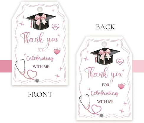 50pcs Gongrats Nurse Thank You Tags, Pink Bows Graduation Gift Tag with String for Nurse Grad, Nursing Thank You Paper Tags for Medical School Graduation Party Favors in Saudi Arabia