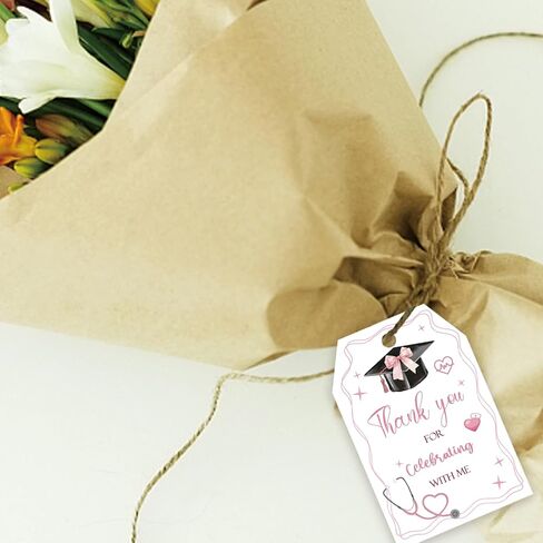 50pcs Gongrats Nurse Thank You Tags, Pink Bows Graduation Gift Tag with String for Nurse Grad, Nursing Thank You Paper Tags for Medical School Graduation Party Favors in Saudi Arabia