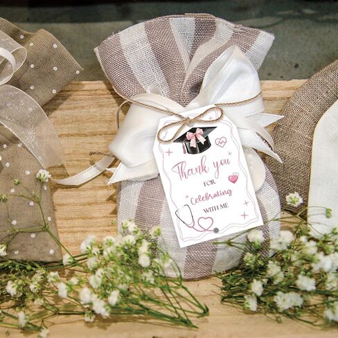 50pcs Gongrats Nurse Thank You Tags, Pink Bows Graduation Gift Tag with String for Nurse Grad, Nursing Thank You Paper Tags for Medical School Graduation Party Favors in Saudi Arabia