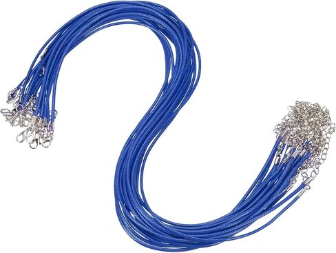 MECCANIXITY 30pcs 18 Inch Waxed Necklace Cord, 1.5mm Bulk Necklace String with 2 Inch Extension Chain Waxed Leather Cord Rope for Jewelry Making DIY Bracelet Pendant,Navy Blue in Saudi Arabia