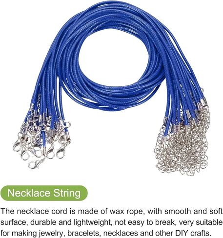 MECCANIXITY 30pcs 18 Inch Waxed Necklace Cord, 1.5mm Bulk Necklace String with 2 Inch Extension Chain Waxed Leather Cord Rope for Jewelry Making DIY Bracelet Pendant,Navy Blue in Saudi Arabia