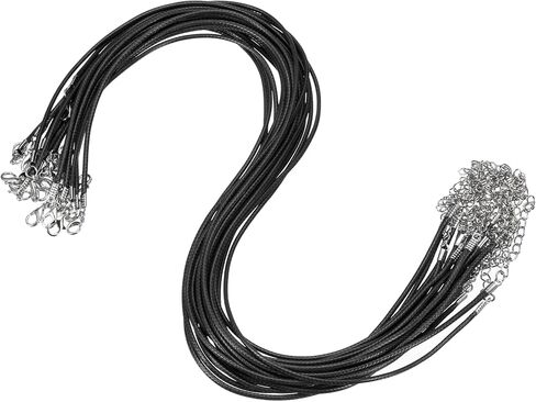 MECCANIXITY 30pcs 18 Inch Waxed Necklace Cord, 1.5mm Bulk Necklace String with 2 Inch Extension Chain Waxed Leather Cord Rope for Jewelry Making DIY Bracelet Pendant,Navy Blue in Saudi Arabia