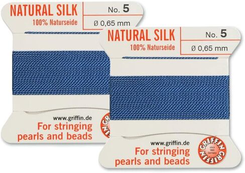 2 Pcs Griffin Natural Silk Beading Cord Thread and Needle Size 5 Blue Color in Saudi Arabia