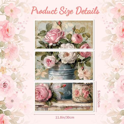 Peacoblue Rub on Transfer Decal Sticker for Furniture Craft Decor 6"x12" Retro Canned Flowers, 3Pcs Waterproof UV DTF Transfer for Drawer Dresser Glass Porcelain Wood Plastic in Saudi Arabia