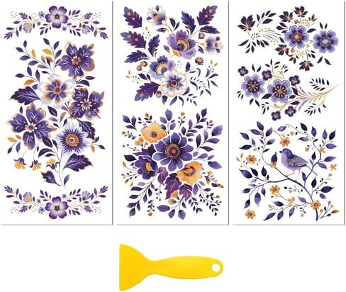 Peacoblue Rub on Transfer Decal Sticker for Furniture Craft Decor 6"x12" Retro Canned Flowers, 3Pcs Waterproof UV DTF Transfer for Drawer Dresser Glass Porcelain Wood Plastic in Saudi Arabia
