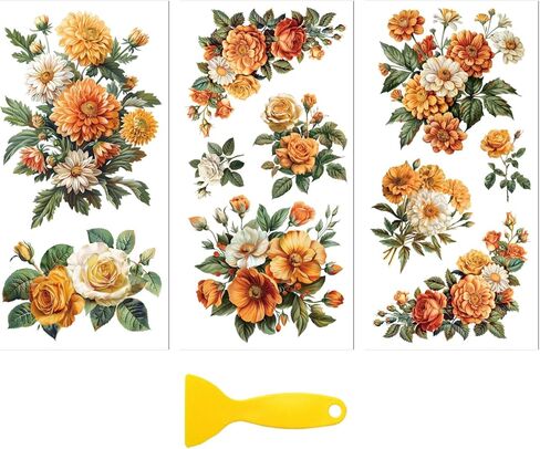 Peacoblue Rub on Transfer Decal Sticker for Furniture Craft Decor 6"x12" Retro Canned Flowers, 3Pcs Waterproof UV DTF Transfer for Drawer Dresser Glass Porcelain Wood Plastic in Saudi Arabia